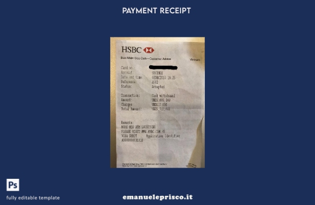 modello di ricevuta bancaria HSBC del Vietnam in stile verificato